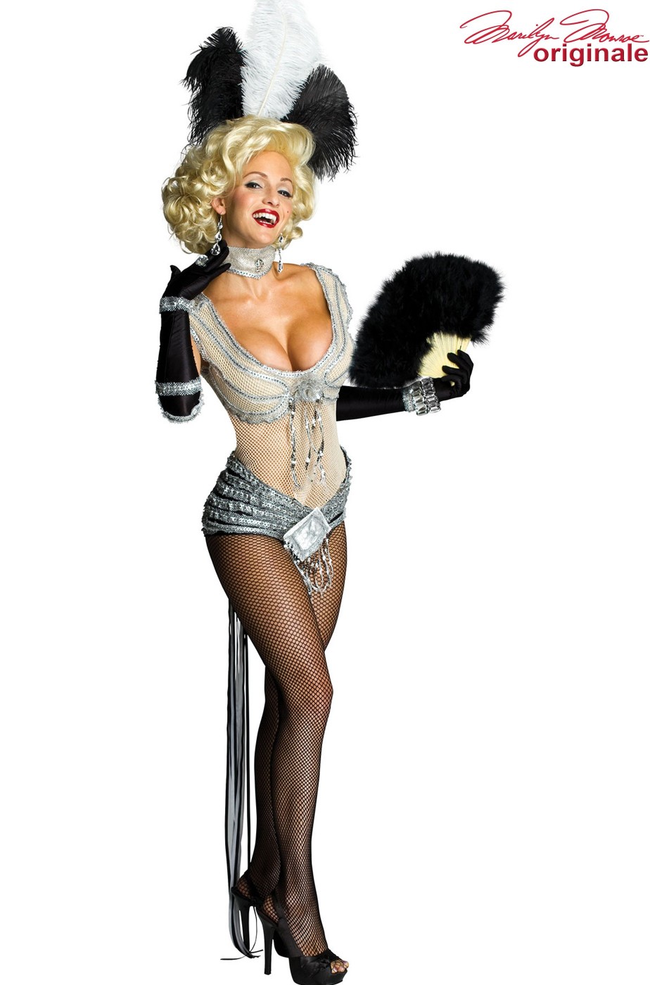 Costume Marilyn Monroe con body, piuma, girocollo e guanti Costume Marilyn Monroe con body, piuma, girocollo e guanti