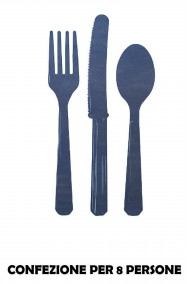 Set posate in plastica azzurre 24 pezzi (8 x cucchiai,forchette,coltelli)