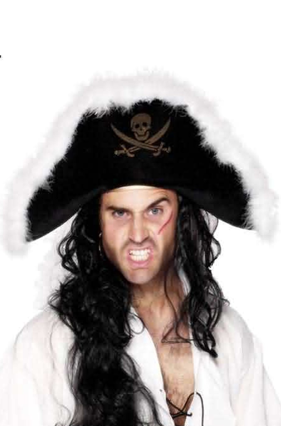 Cappello da pirata feluca con marabou bianco Cappello da pirata feluca con marabou bianco