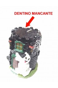 Candela halloween a torre con fantasma e gatto nero