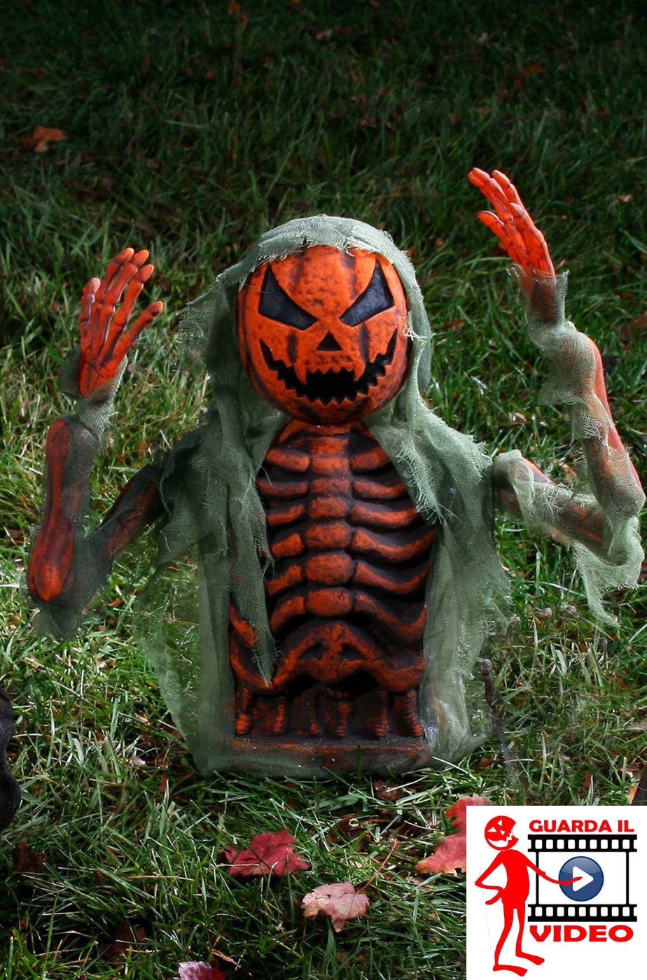Decorazione Halloween da giardino:Jack O'Lantern che esce dal terreno 38cm con braccia posizionabili