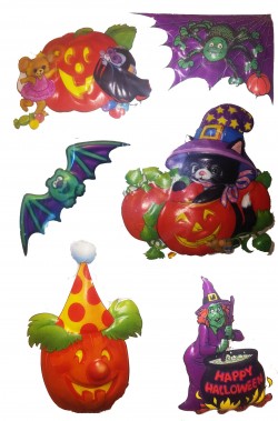 Decorazione Halloween vetrofania 6 personaggi in 3D