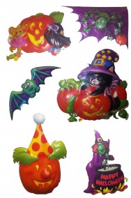 Decorazione Halloween vetrofania 6 personaggi in 3D