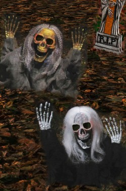 Pacchetto decorazioni Halloween da giardino: due scheletri che escono dal terreno 53cm!VERDE e NERO