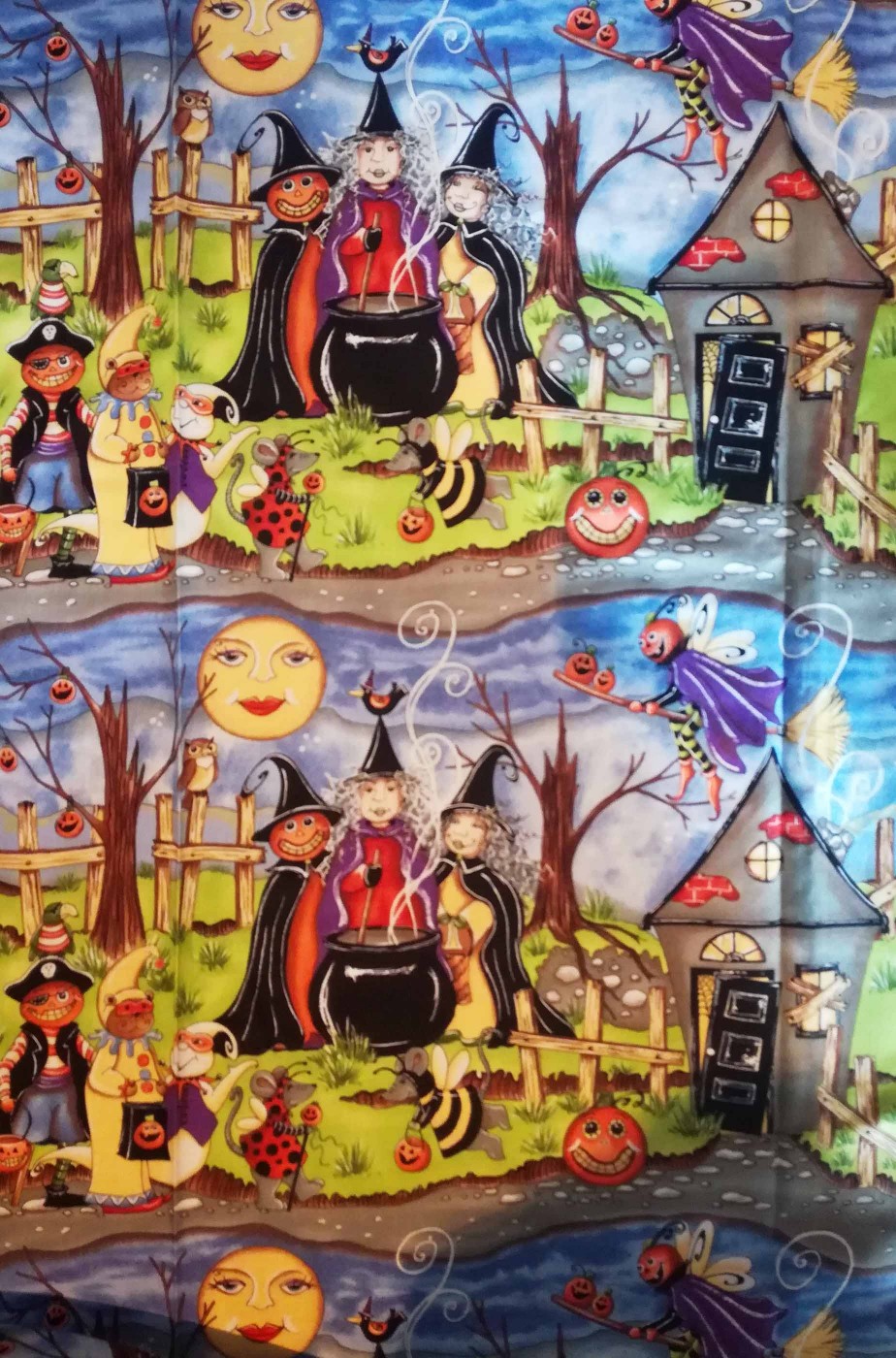 Stoffa Halloween a metro con personaggi del bosco ideale per tovaglie,costumi,arredi, tende