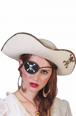 Cappello da pirata piratessa a tricorno bianco con teschio