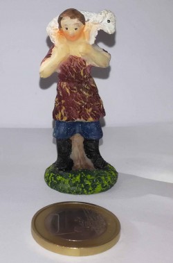 Figurina Presepe in plastica (cm 5,5) pastore con pecora in spalla