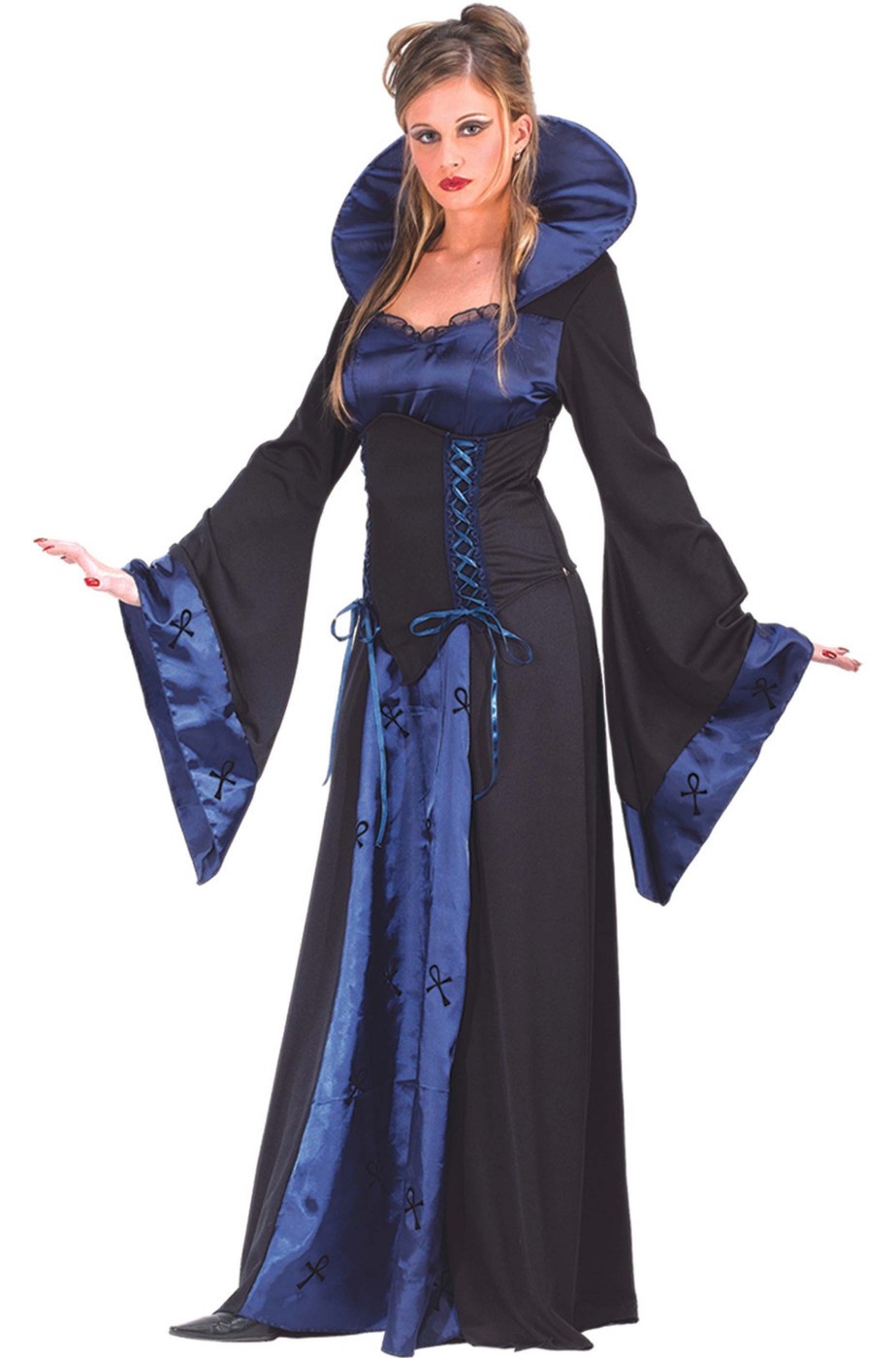 Vestito di carnevale adulta nero e blu Dama Medievale con collare,Elfa,Lady  Marion