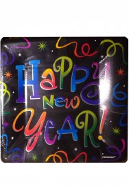 Happy New Year Black Capodanno piatti in carta neri 8pzx22cm