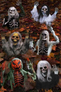 Pacchetto decorazioni Halloween da giardino: sei scheletri che escono dal terreno 53cm