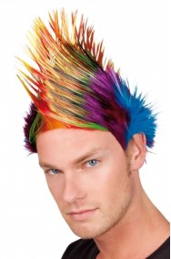 Parrucca punk con ciuffo cresta multicolore