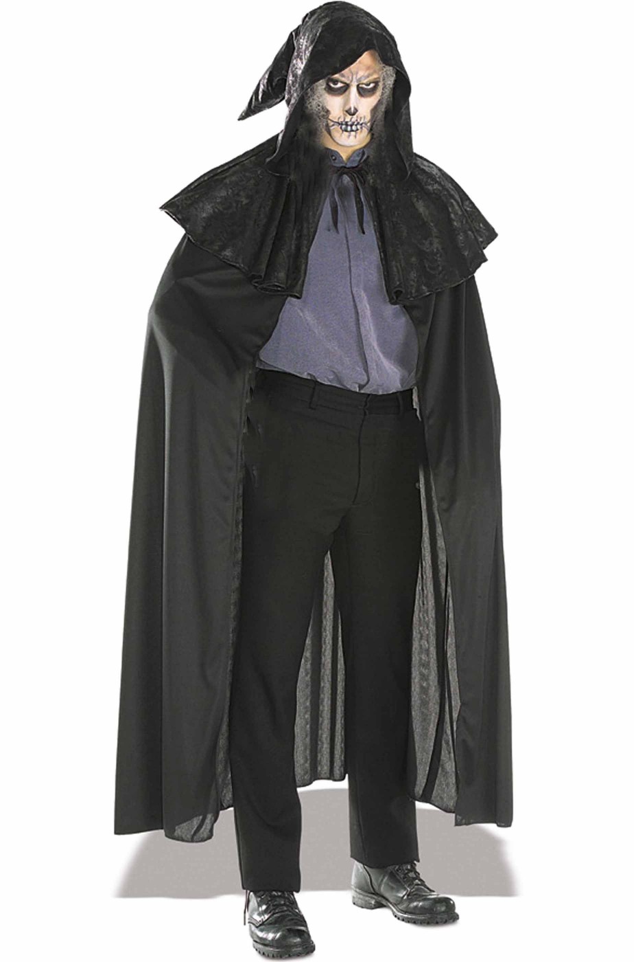 mantello di carnevale halloween adulto nero cappuccio e mantella