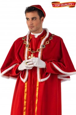 Vestito da Cardinale rosso o papa medievale con mantella