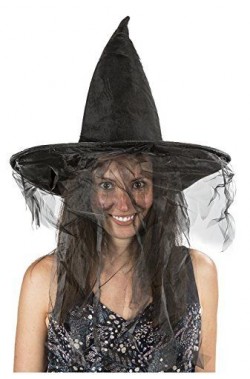 Cappello da adulta strega nero con velo 