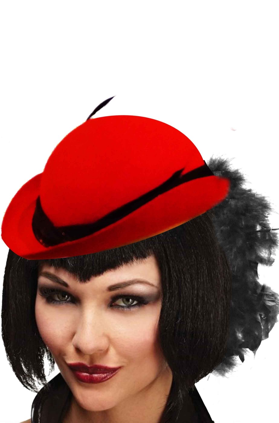 Cappello di carnevale da dama rosso con boa di struzzo nero