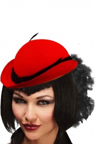 cappello anni 20 charleston rosso con marabou