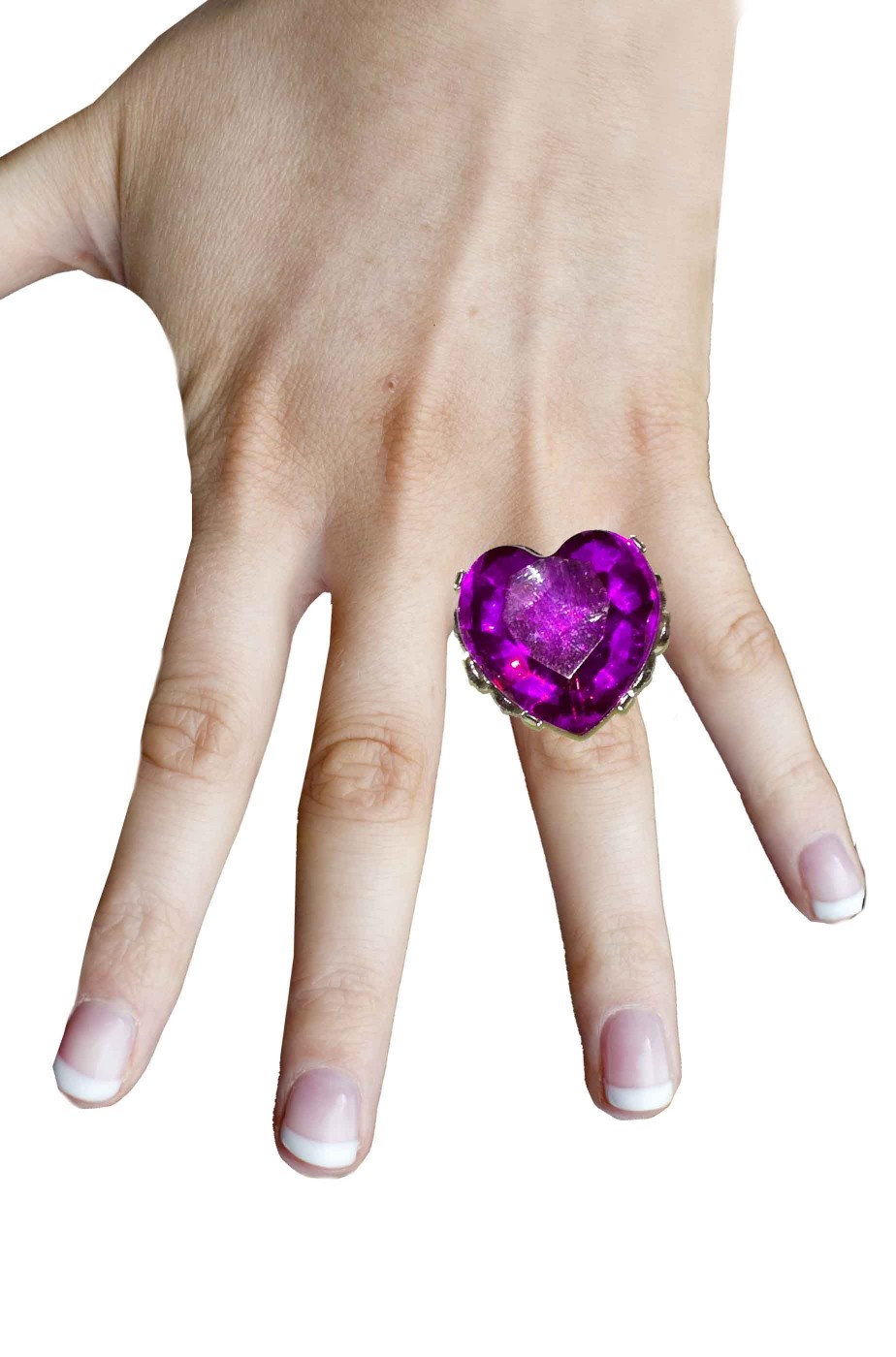 Anello a forma di cuore con grande pietra viola