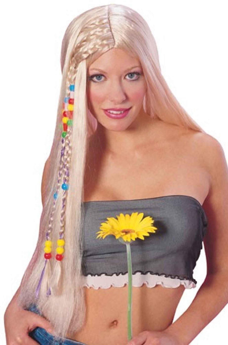 Lunga Bionda Hippy Parrucca intrecciata anni 60 70 Hippie Costume Accessorio 