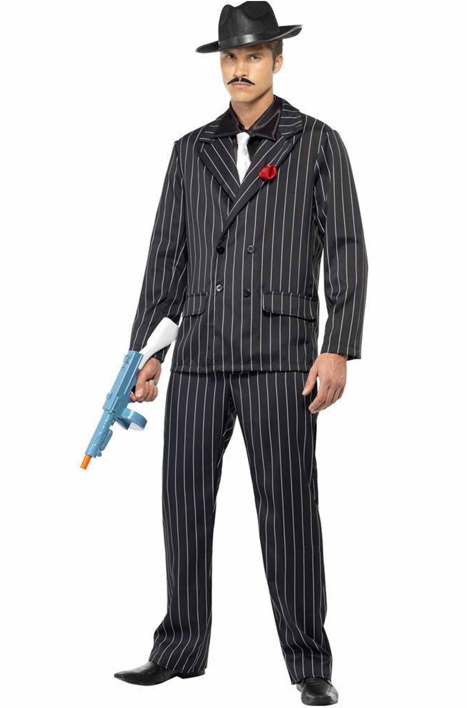 Costume da uomo gangster adulto anni 20 gessato con riga bianca Grande