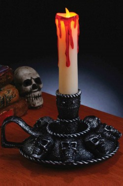 Candelabro halloween horror con candela finta a LED e teschi