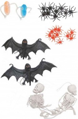 Pacchetto animaletti Halloween scheletri pipistrelli ragni e mostri