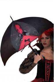 Ombrello parasole gotico dark nero e rosso sangue con rose