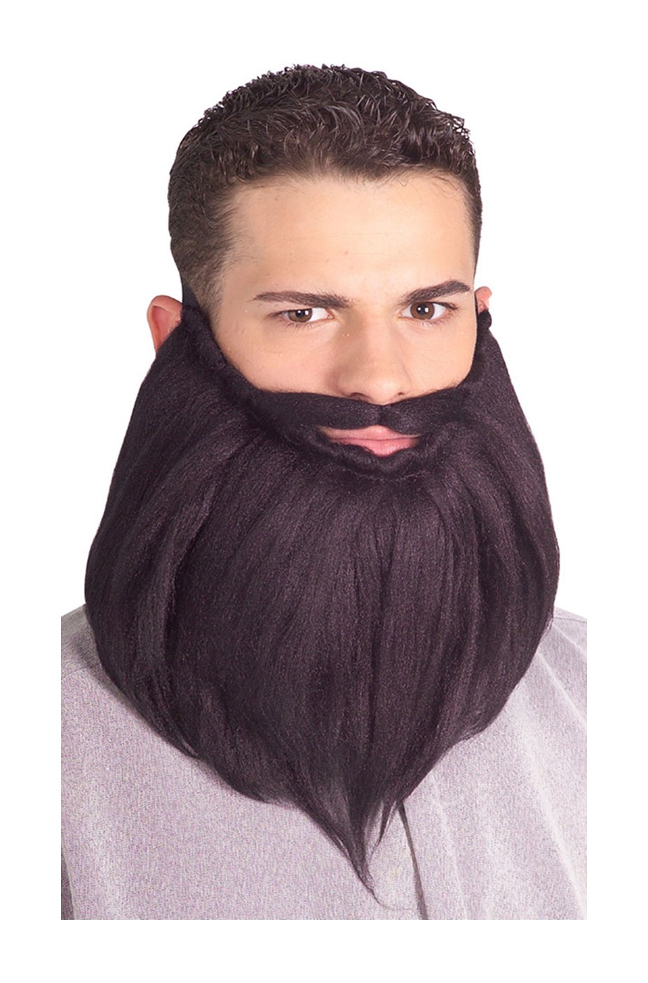 Barba di carnevale nera lunga 20cm con baffi finti neri da rabbino