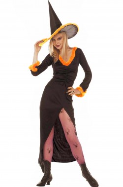 Costume Da Strega Con Marabou Arancione Donna