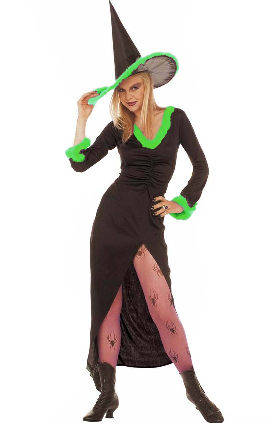 Costume donna Strega con marabou verde