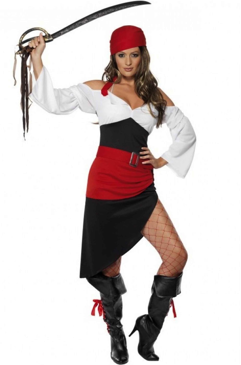 Costume carnevale donna pirata piratessa con gonna lunga e spacco