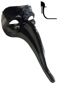 Maschera stile veneziano nera con nasone lungo Zanni Parnassus