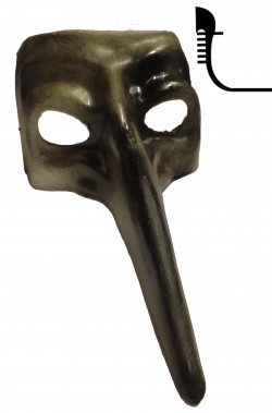 Maschera stile veneziano nera sfumata grigio in cartapesta Zanni