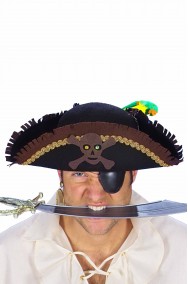 Cappello da pirata tricorno marrone con pappagallo