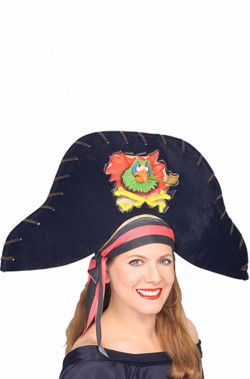 Cappello da pirata a feluca con grande pappagallo in rilievo