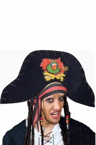 Cappello da pirata a feluca con grande pappagallo in rilievo