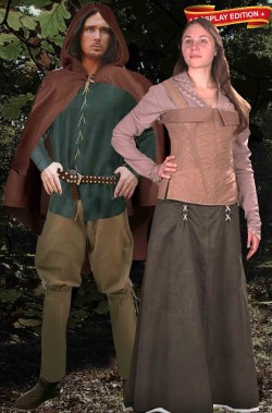 Coppia di costumi medievali Robin Hood e Lady Marian cosplay