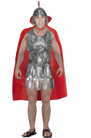 Vestito da antico soldato romano con armatura in lattice e mantello
