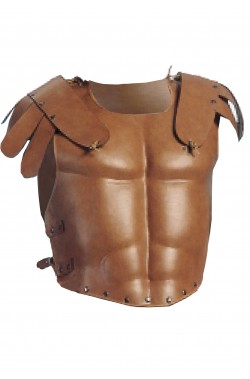 Vestito da antico soldato romano teatrale con armatura in vero cuoio