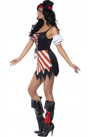 Vestito di carnevale donna da piratessa adulta zombie rossa e nera