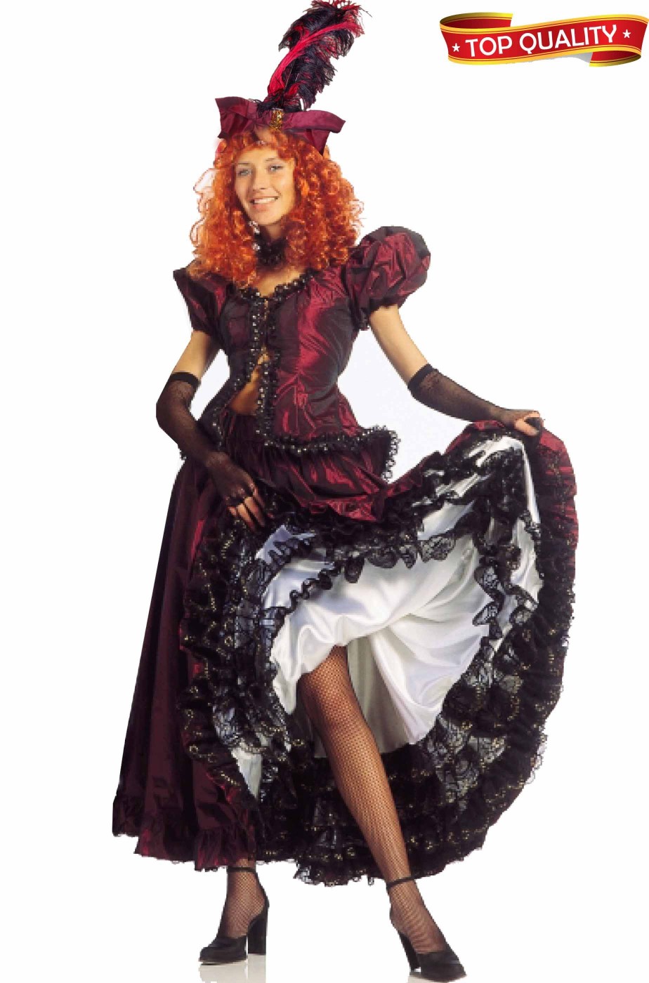 Vestito da Can Can Moulin Rouge sartoriale adulto in satin bordeaux
