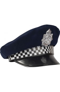 Cappello da poliziotto inglese o americano blu con bordo quadrettato