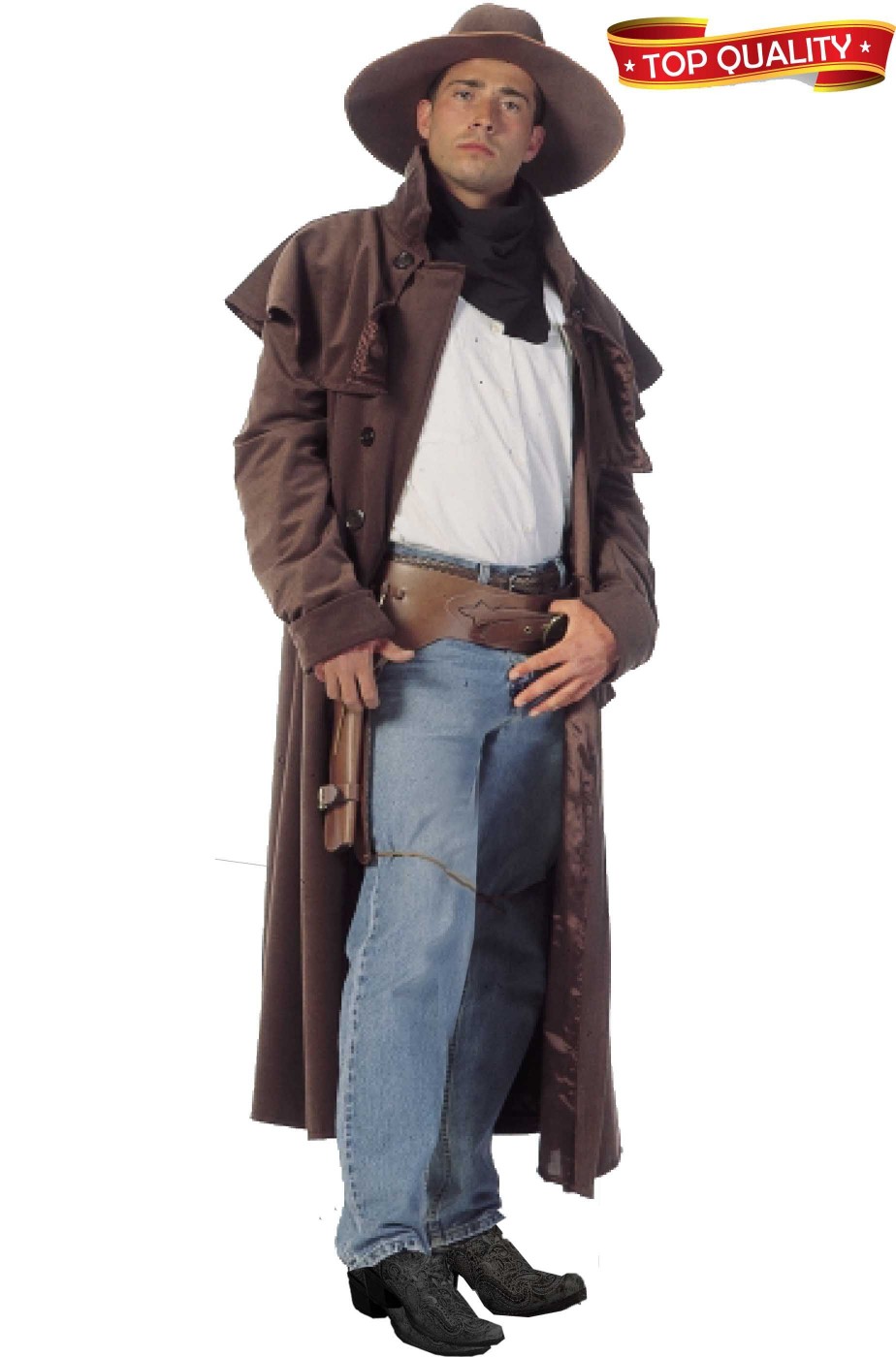 Vestito carnevale teatrale da Cowboy adulto cappotto con mantella