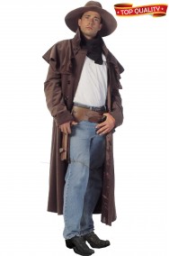 Vestito da uomo Cowboy con spolverino cinturone di cuoio e cappello