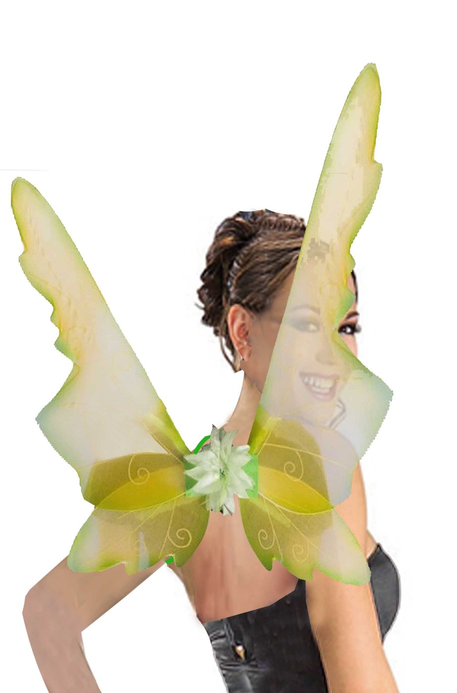 Grandi ali finte verdi da farfalla, elfa, fata trilli campanellino 50 x 70 cm