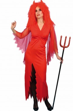 Costume diavoletta adulta lungo rosso con spacco