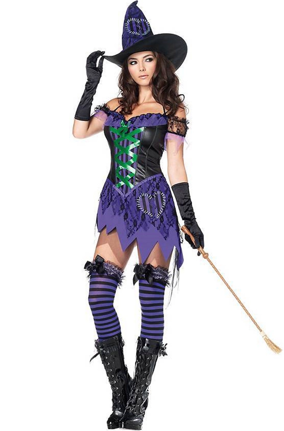 Costume da strega per Halloween sexy viola con corpetto