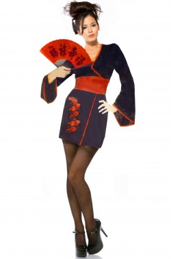 Costume donna geisha giapponese nero e rosso corto