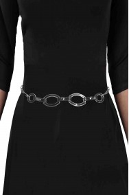 Cintura da donna di pelle e metallo con anelli ovali stile vintage anni 60