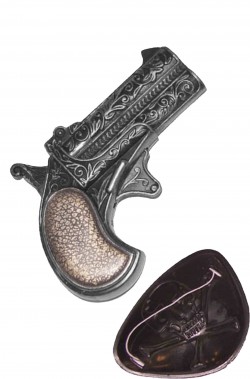 Set pistola mini color metallo  e benda di plastica pirata o cowboy