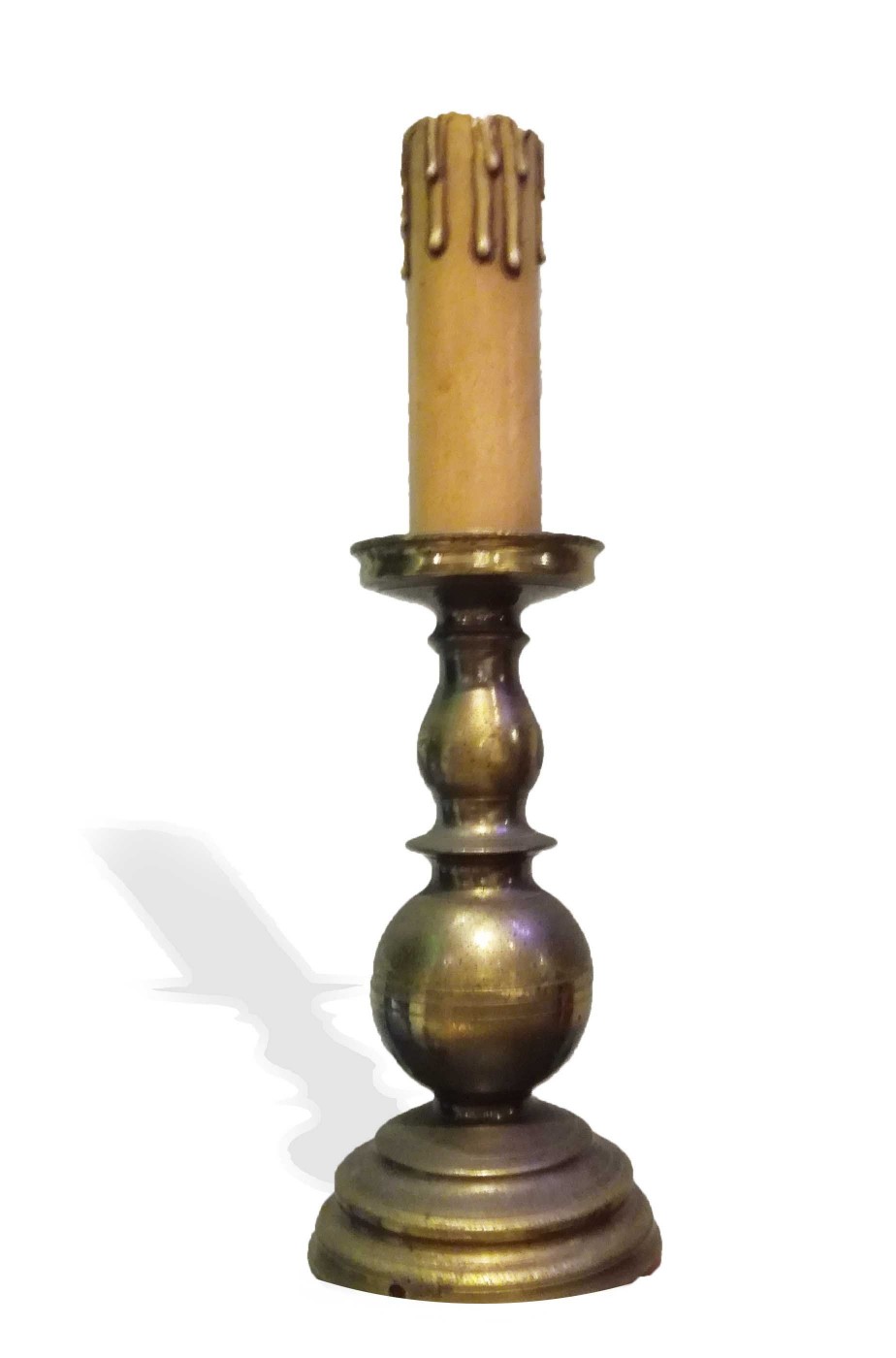 Candelabro in metallo con candela finta oggetto di scena